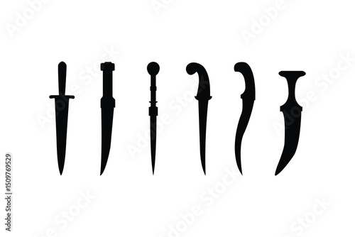 Islamic Arabic Sword and Dagger Silhouette Vector set Collection Featuring Vintage Blades and Knives Isolated on White Background