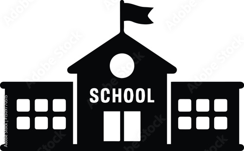 School Building Silhouette Icons – Education Institute Black Vector Set on white background.