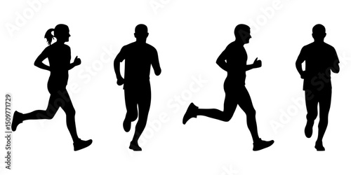 people running silhouette set on white background, vector