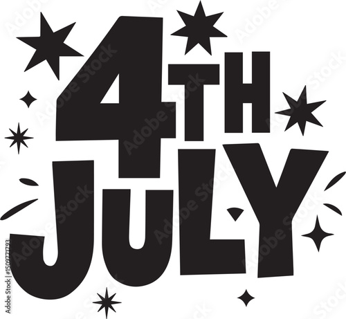 Bold Firework Typography Design for 4th of July Celebration, 4th of July Fireworks Typography Vector Design, Independence Day Celebration Text Art with Stars