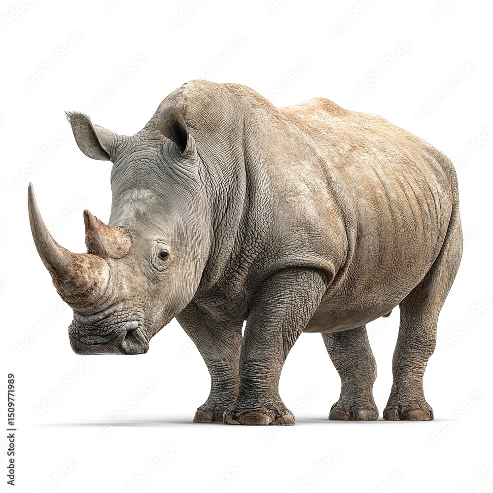 Obraz premium Isolated rhino white background rhinoceros wildlife animal africa nature zoo safari mammal endangered species