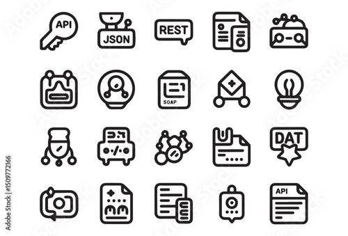 Api integration icons set web development design