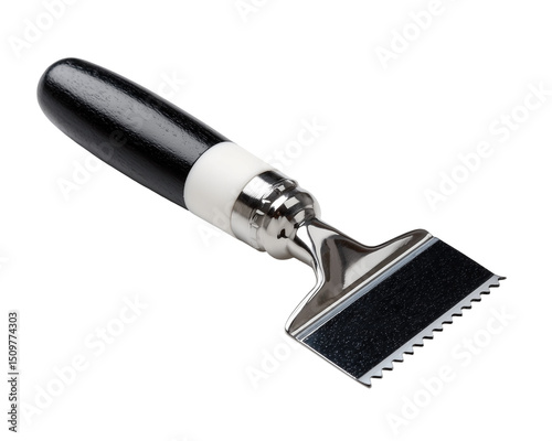 Black handled toothed adhesive spreader tool