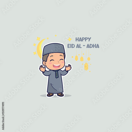 Happy Eid Al Adha Greeting Background with a Smiling Boy