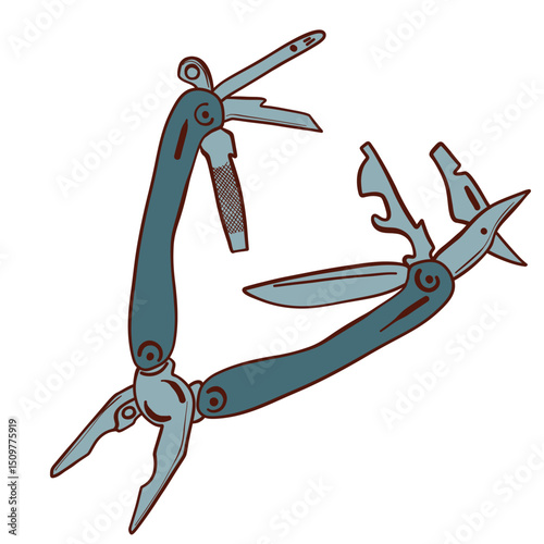 Multitool Vector Illustration, Multi-Tool with Knife and Screwdriver, Folding Tool, Pocket Multitool, Utility Tool with Blade and Screwdriver