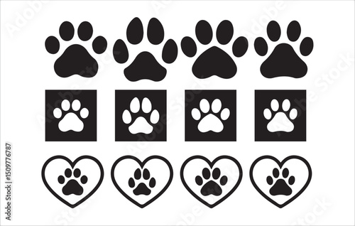 Animal Paw Print Icons in Heart and Square Frames,
Victor illustration eps 10.