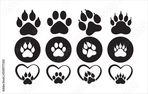Animal Paw Print Icons in Heart and Square Frames,
Victor illustration eps 10.