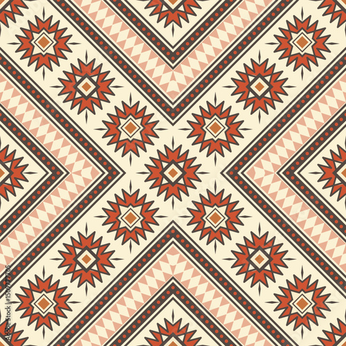 Southwest Native seamless pattern ethnic tribal Aztec geometric Navajo Native American fabric colorful designfor textile print