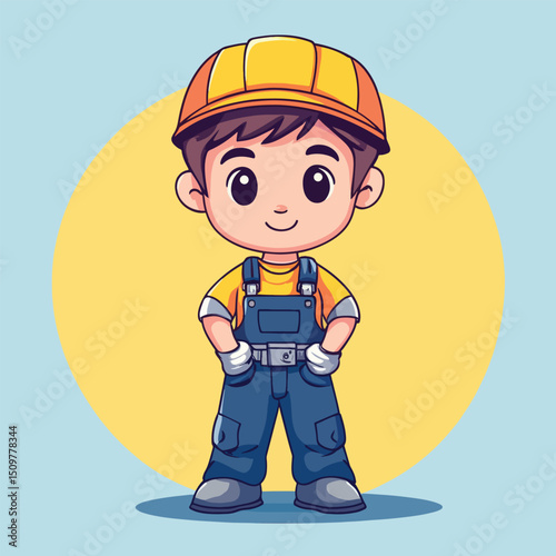 Cheerful Cartoon Construction Worker in Safety Gear (1)