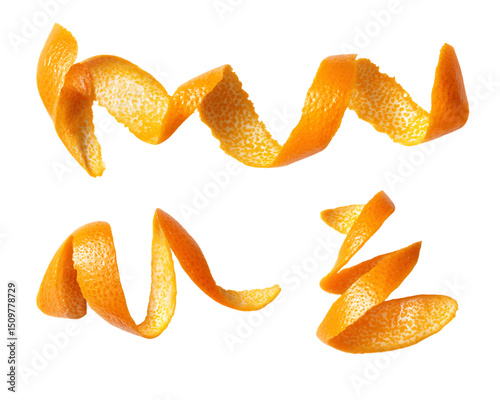 Floating Orange Peels on Transparent Background, PNG
