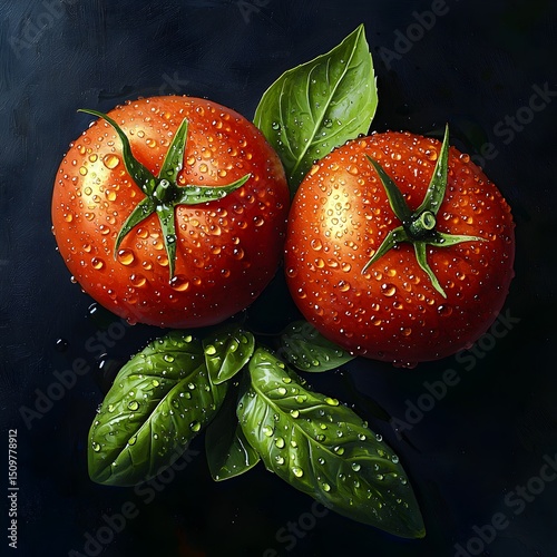 Photo of vibrant red tomatoes and fresh basil leaves, emphasizing the freshness of natural ingredients