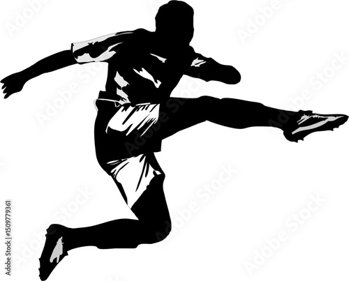 Silhouettee of a football or soccer player in action