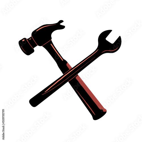 Crossed hammer and wrench in pop art style, celebrating Labor Day