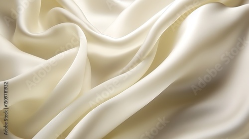 Golden silky satin fabric with smooth waves and elegant shiny texture photo