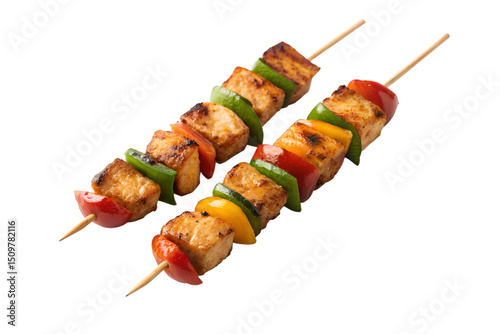 Delicious Paneer Tikka Skewers Grilled Indian Cheese with Peppers