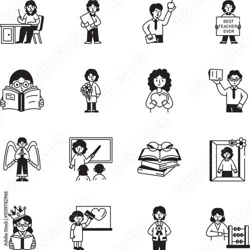 Collection of Teacher Roles Hand Drawn Icons 
