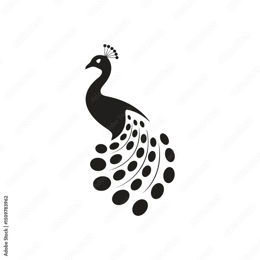 Fototapeta premium Elegant Black and White Peacock Silhouette Logo Vector on White Background