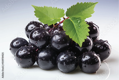 Aronia melanocarpa (black chokeberry) with leaves. Clipping paths, shadows separated, infinite depth of field