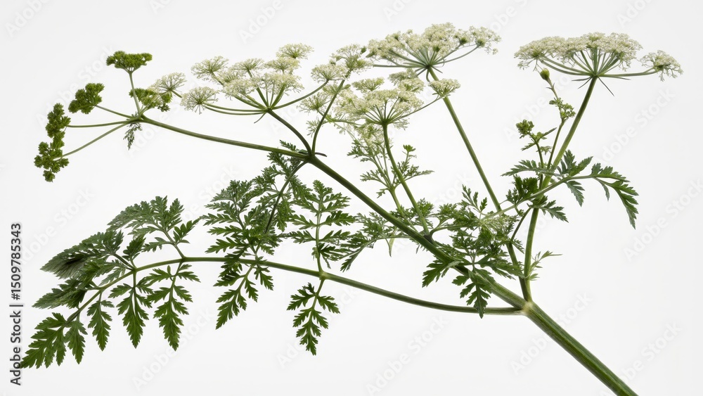 Fototapeta premium Whole plant of Poison Hemlock (Conium maculatum var. montanum) isolated, white background