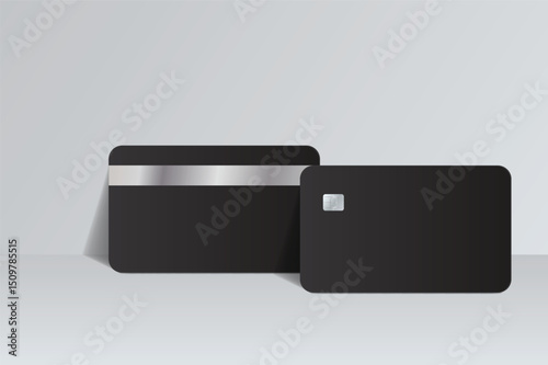 Vector realistic plastic credit card templates. Blank debit card with chip card on background. Mockup empty design for online business and finance, technology payment, digital payment concept.