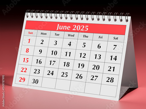 June 2025 calendar. One page of annual business desk monthly calendars