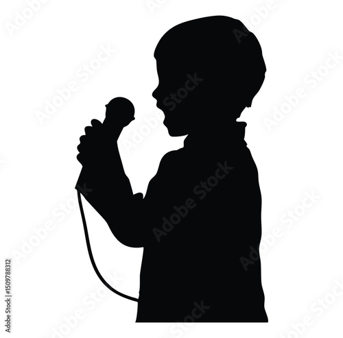 Kid holding a microphone vector silhouette