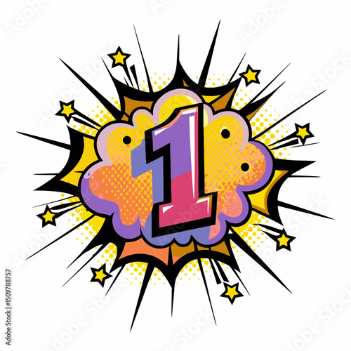 Comic book style vector image of the number three in colorful explosion, vector image  