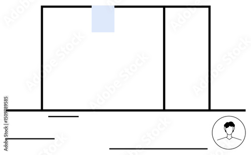User document pinned on virtual board next to workspace sections. Ideal for teamwork, planning, remote work, brainstorming, collaboration, productivity, communication. Flat simple metaphor