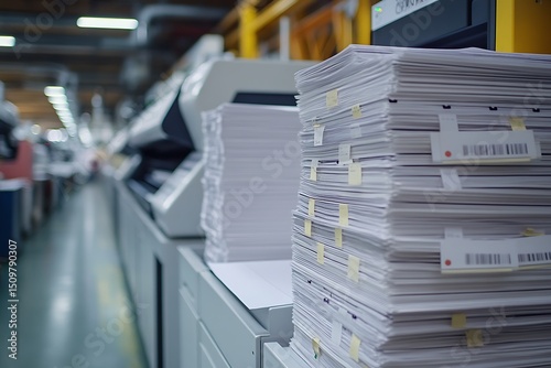 Stacks of paper in a printing factory