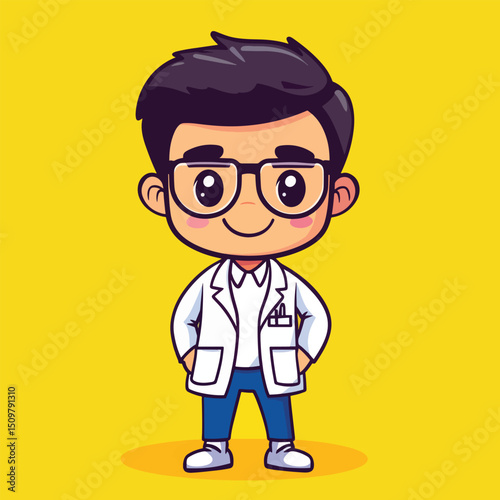 Cheerful Cartoon Doctor with Glasses in Lab Coat (1)