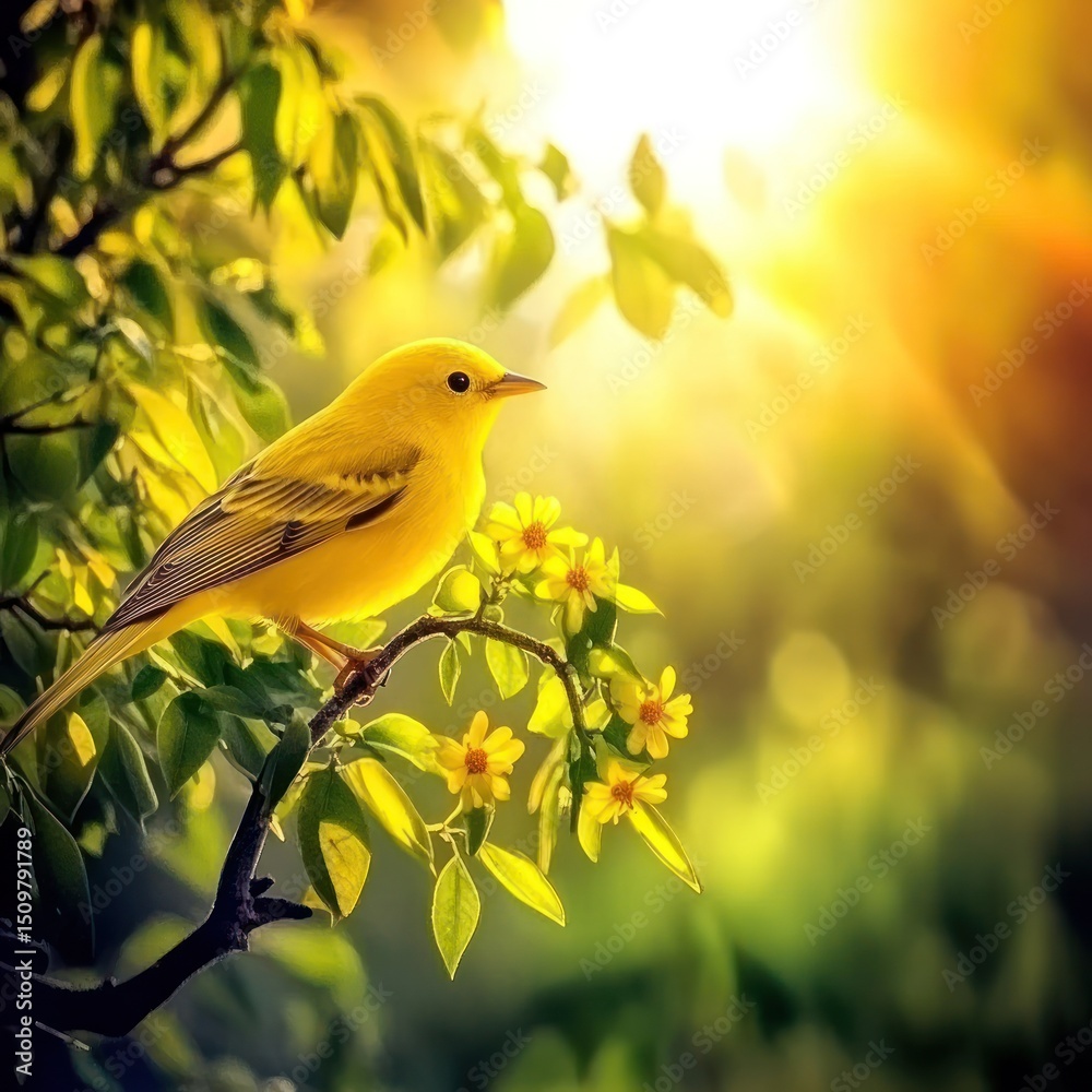 Obraz premium Yellow bird in sunlight