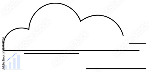 Abstract cloud outline with a simple upward-trending line chart. Ideal for technology, data storage, cloud computing, business growth, analytics, future innovation, and digital transformation. Flat
