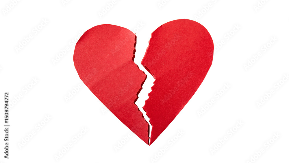 Fototapeta premium Broken heart red cut paper heart isolated on transparent background