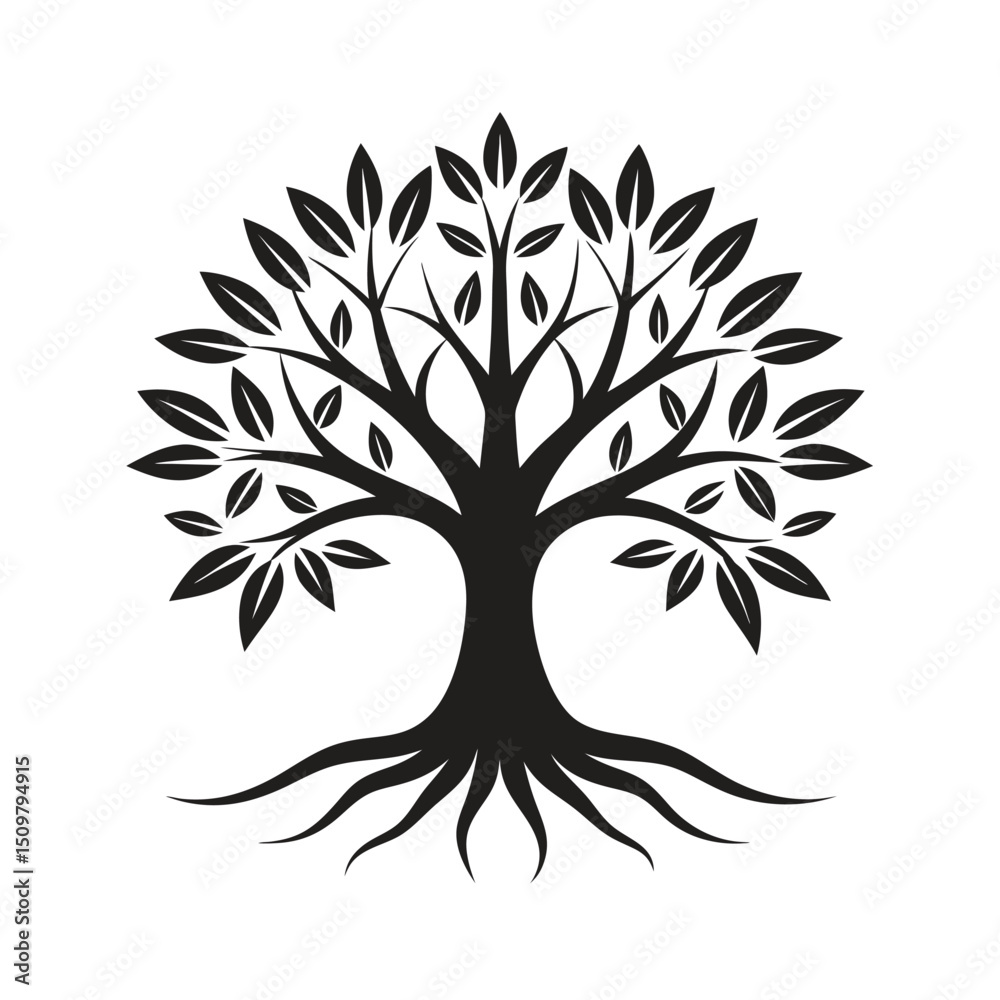 Obraz premium Tree black silhouette vector on white background