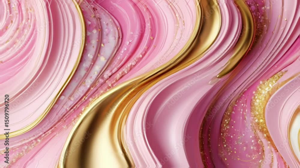 A dramatic abstract interpretation, combining swirling pink and white on a solid black background.