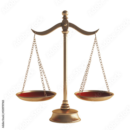 Brass scale used in legal settings. PNG image, transparent background