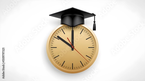 Time for Graduation: A Golden Clock with Graduation Cap