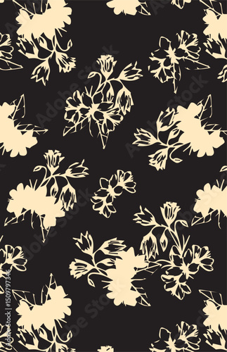 Big flowers pattern, upscale floral pattern. graphical textures floral, trendy colors pattern , flowers background with leaves. vector illustration.