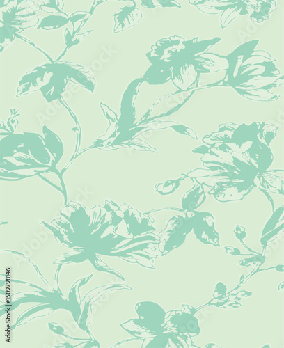 Big flowers pattern, upscale floral pattern. graphical textures floral, trendy colors pattern , flowers background with leaves. vector illustration.