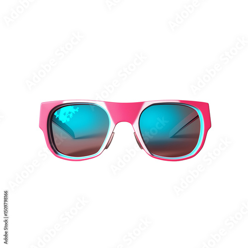 Stylish pink sunglasses with blue lenses. PNG image, transparent background