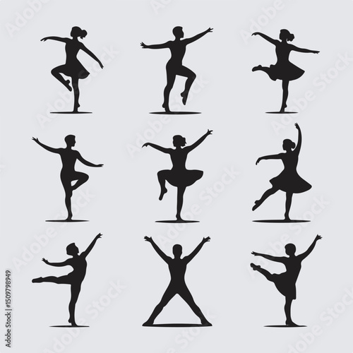 Elegant ballet dancer silhouettes in various poses demonstrating graceful movement and artistic expression for creative projects