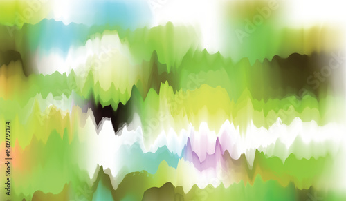 Abstract nature background with a vibrant rainbow of colorful bokeh lights, illustrating a bright summer day in a green field