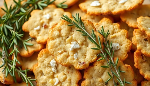 Rosemary sourdough discard crackers, rustic style, close-up,   artisan bread,   photography