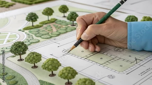 Landscape architect designing residential garden plan