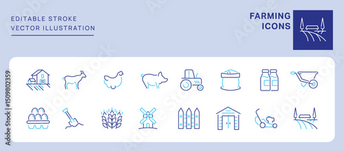 Farming Icons. Editable Stroke. Set of thin line icons symbol collection.	