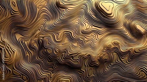 Abstract gold and brown 3D topographic map texture background.