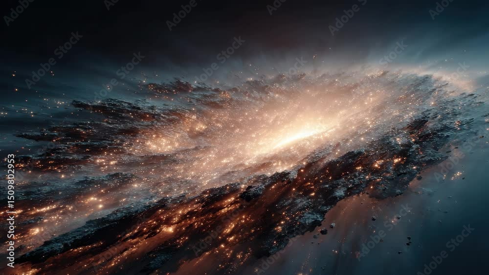 Glowing Orange And Blue Spiral Galaxy In Dark Space Glowing Orange And Blue Spiral Galaxy In Dark Space