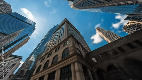 Modern skyscrapers and classic architecture in a city skyline