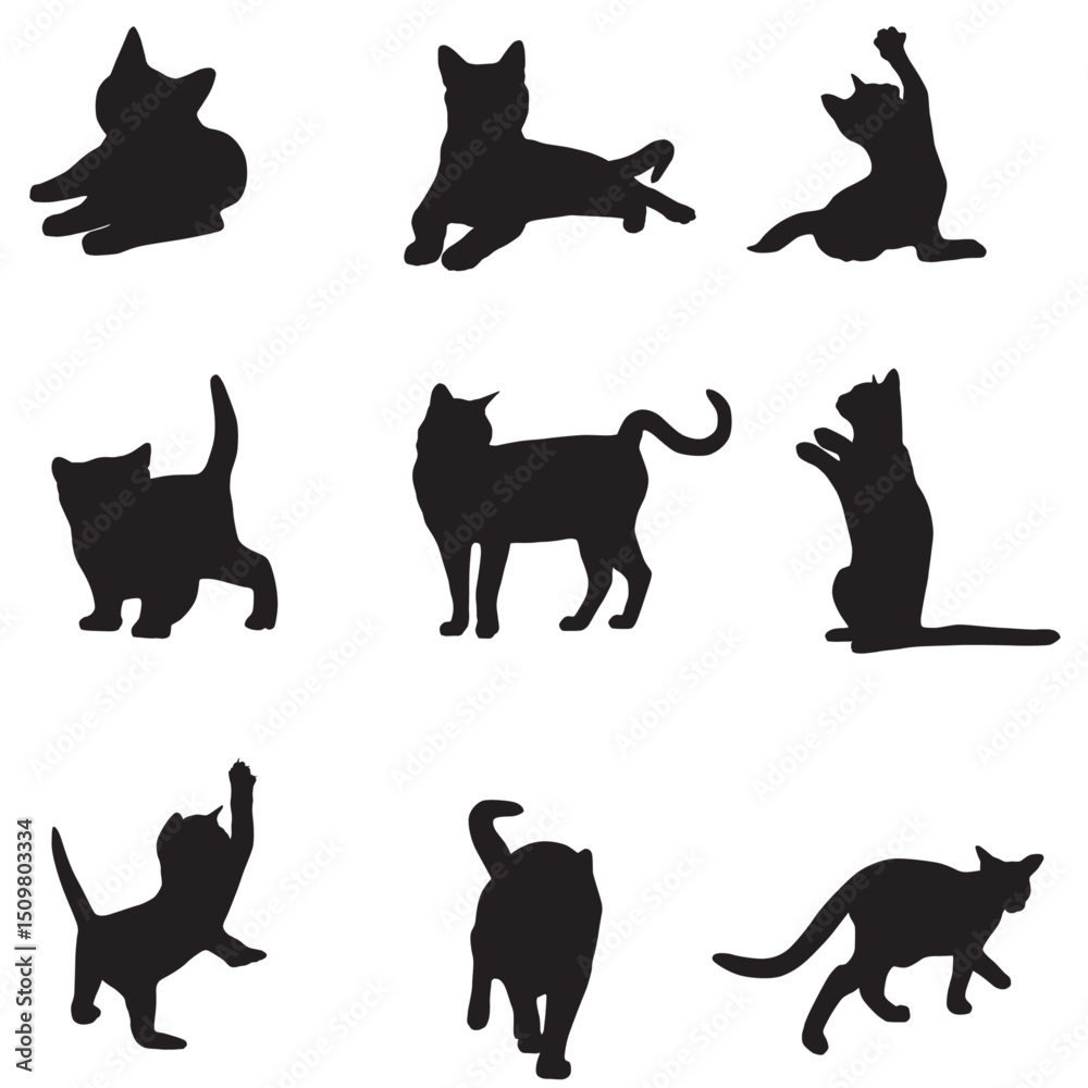 Fototapeta black silhouettes of cats vector