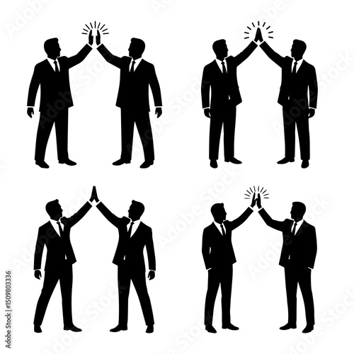 Business People Shaking Hands and Celebrating Success Silhouette Isolated on Transparent Background